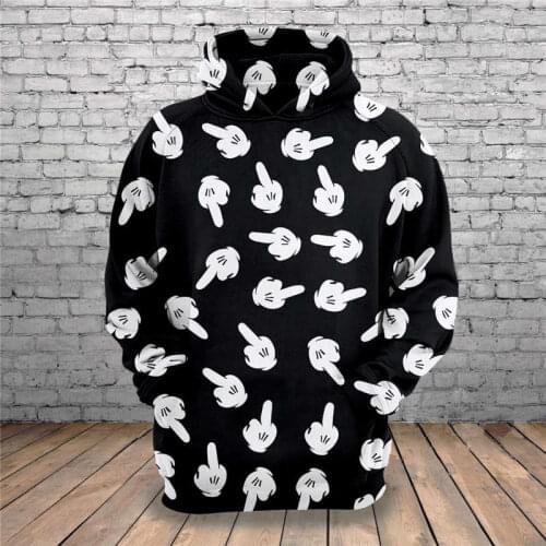 2019 Hot New Sweatshirt Customize Design 3D Middle Finger Printing Hoodies Fashion Pullovers Tops Mens Clothing Drop Shipping