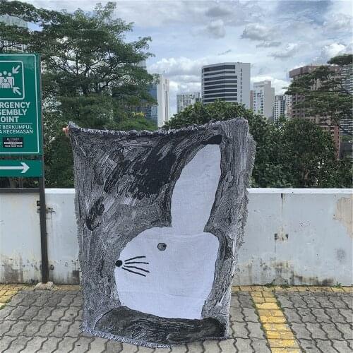 Cute Rabbit Pattern Printed Rectangle Macrame Decor Joker Sofa Cover Bed Sheet Beach Towel Picnic Blanketv Cute Creative Valance