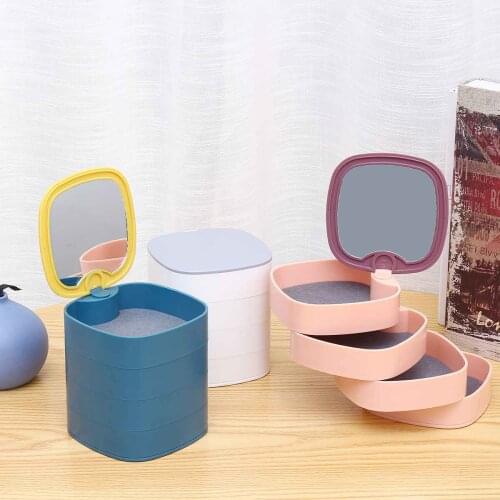 360°Rotating Jewelry Multilayer Jewelry Box Organizer Ring Stud Earrings Jewelry Dustproof Square Storage Box With Mirror