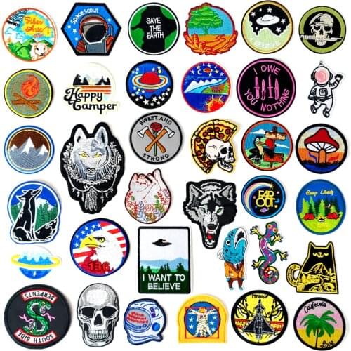 DIY Badges Patch Jeans Bag Hat Clothes Apparel Sewing Decoration Applique Bagde Patches Accessories Eagle Tiger Fox Mushroom