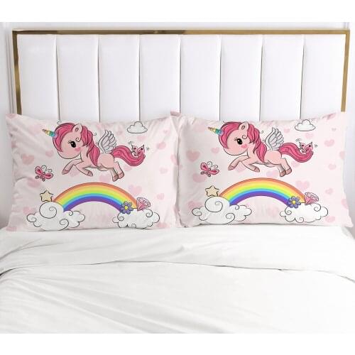 3D Unicorn 2PCS Pillow Cases Cartoon Decoration Throw Pillow Cover Bedding PillowCase For Children Kids Baby Girls 50x70 60x70