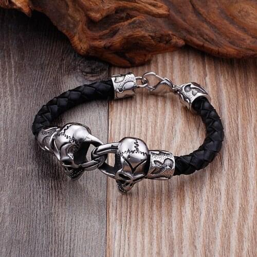 New features stainless steel mens leather wristband magnetic buckle simple models