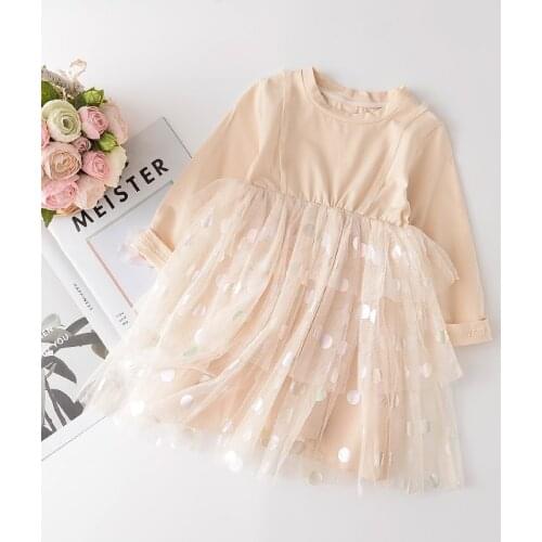 Baby Girls Autumn Party Dresses 2021 New Fashion Kids Mesh Patchwork Princess Dresses Sequins Vestidos Girl Party Outfit 3 Years