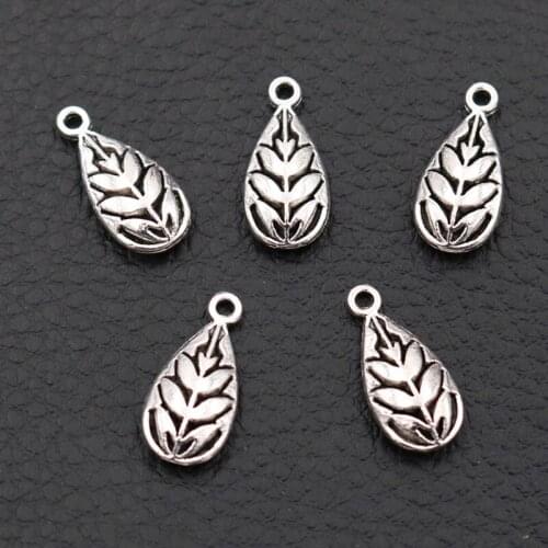 3D Plant Metal Pendant, Fir Tree Charms, Water Drop Charms, Ancient Plant Fossil Charms, 18*9mm A478 Silver Plated 20pcs