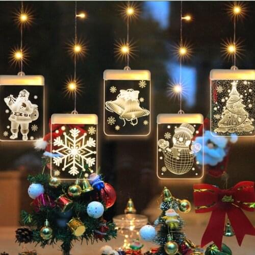 Christmas LED Lights Xmas Tree Santa Claus Elk Snowflake Bell Light for Home Door Window Decorative Lamp 2022 Happy New Year
