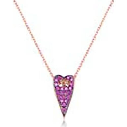 Pink Cubic Zirconia Big Heart Silver Necklace