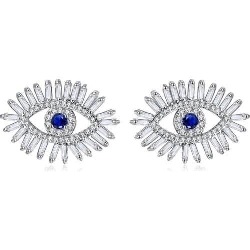Blue Luckey Eyes Stud Earrings for Women Statement Engagement Jewelry Female