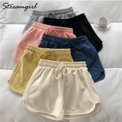 Streamgirl Summer Cotton Casual Shorts For Women Elastic Waist Loose Gray Short Pants Women High Waist Shorts Summer Hot Pants