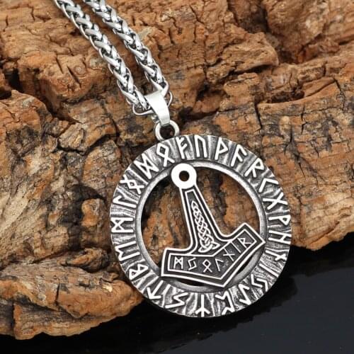 Nordic viking thor hammer Mjolni rune knot amulet pendant necklace with valknut gift bag