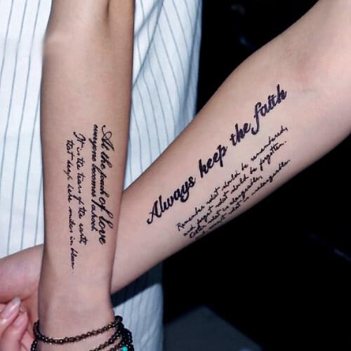 Hot Black English Words Tattoo Sticker Women Men Couple Body Art Temporary Fake Tattoo Sticker Waterproof