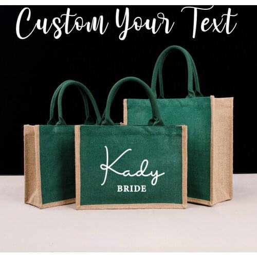 Burlap Tote Bags Personalized Bridesmaid Gift Bag Custom Name Bachelorette Party Beach Jute Bag Mother of Bride Wedding Favors