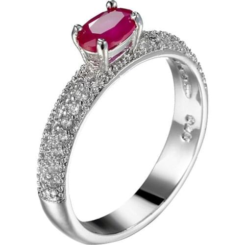 Weddings/bride Red Large CZ Stone jewelry Silver Color Rings charming lady nice party ring size 7-9 anillos mujer