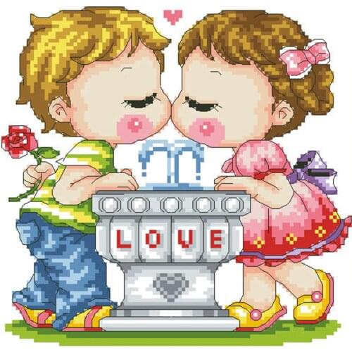 Manufacturer Embroidery The Fountain of Love Counted Cross Stitch Kits Baby with 100% Cotton Floss &Free Shipping for Wall Decor
