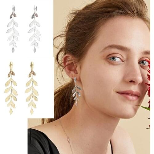 Gold color Color Leave Crystal Wedding Long Earrings Floral Shape Chandelier Earrings for Women Brides Bridesmaid Christmas