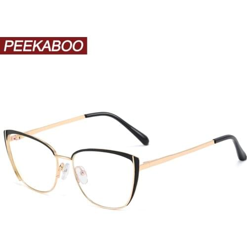 Peekaboo blue light retro spectacles women clear lens gift items female cat eye glasses optical metal frame accessories