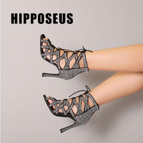 HIPPOSEUS Girls Dance-Shoes For Women Ladies Ballroom Latin Modern Tango Jazz Dancing Shoes Rhinestone Salsa Sandrals Black Heel