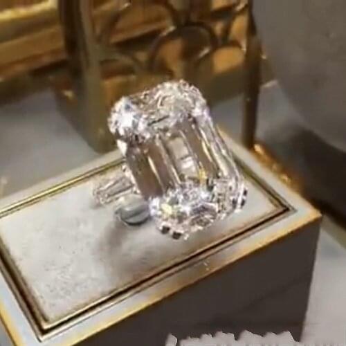 Original 925 Sterling Silver Emerald cut Created Diamond Wedding Engagement Cocktail Diamond Rings for Women Fine Jewelry