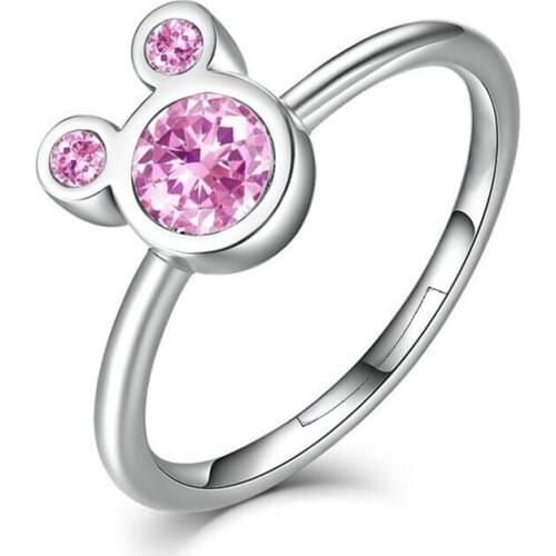 1 piece copper Cartoon mouse resizable 3 pieces rings for women prong setting cubic zirconia silver color ring for anniversary