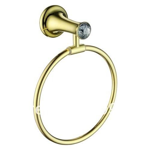 Free shipping gold finish crystal towel ring