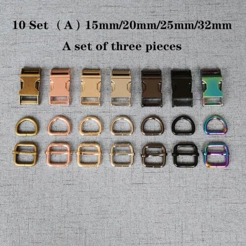 10 Set (A) 15mm/20mm/25mm/32mm Metal D Ring+Adjustable+Release Buckle DIY Dog Collar and Leash Accessories 3JT7826L