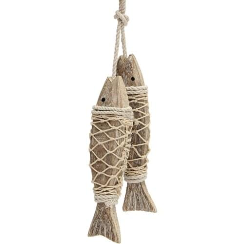 2 Pieces Vintage Mediterranean Style Wooden Fish Hand-carved Hanging Wooden Decoration Home Hanging Nautical Decoration Gifts