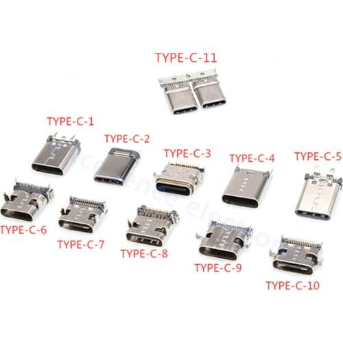 5pcs Type C USB 3.1 SMT Connector 24P USB Horizontal Mid Mount Male Female Through Board for Charger Adapter DIY