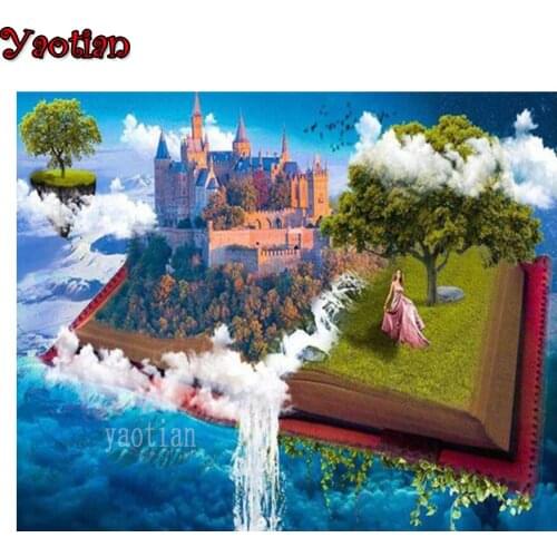 5D Diamond Painting Kit Fantasy Castle Waterfall Scenery Diamond Embroidery Full Square Beaded DIY Rhinestones Art Home Decor