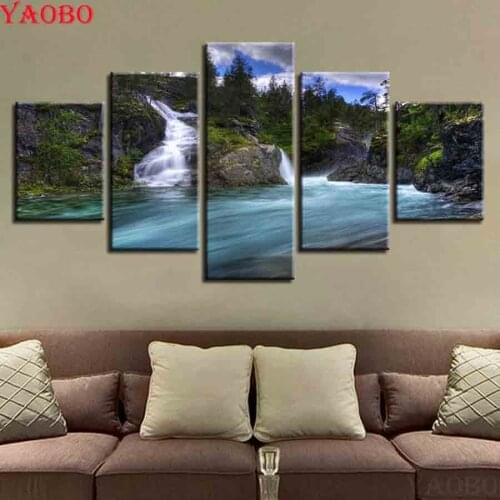 5D diy Diamond Embroidery 5 pcs Forest Waterfall Lake Natural Landscape Diamond Painting full square Mosaic Rhinestone painting