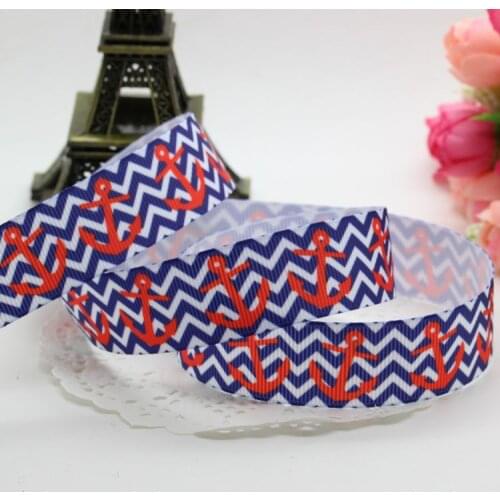 DHK 7/8'' 5yards navy type anchor printed grosgrain ribbon hair bow diy party decoration OEM Wholesale 22mm C1104