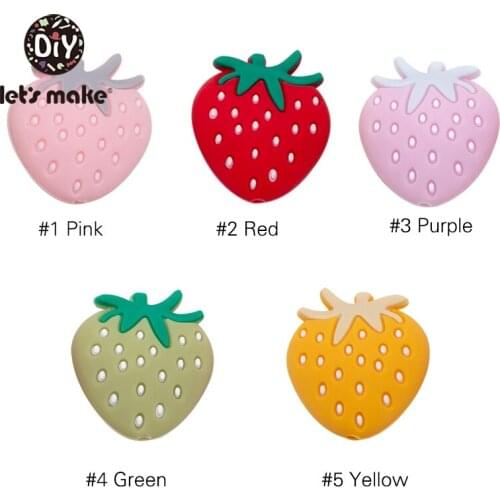 Lets Make BPA Free 20pcs Baby Teether Strawberry Teething Beads Silicone Beads For Necklace Silicone Teether Toy For Kid