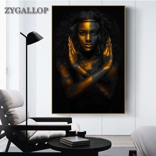 Black and Gold African Woman HD Print Canvas Painting Luxury Wall Posters and Prints Modular Pictures for Living Room Decoration