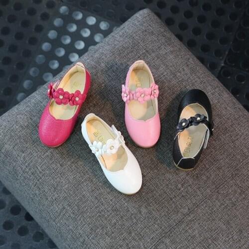 Children Fashion Flats Big Flower Princess Party Performance Peas Shoes Big Student Girl Shoes for Kids Soft Sole Leather Flats