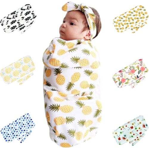 Baby Receiving Blankets Newborn Blanket Set Baby Towel Swaddle Blanket Sleeping Swaddle Muslin Wrap Headband Set Sleeping Bag