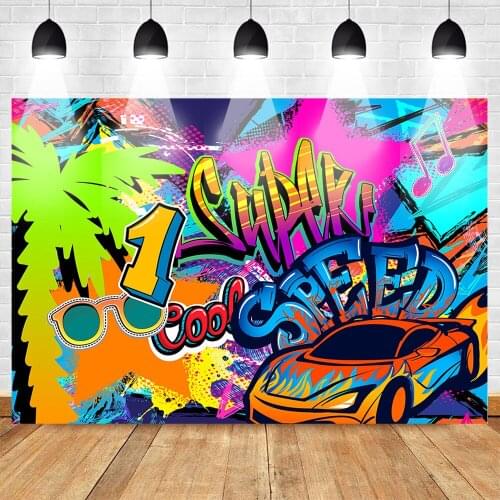 Graffiti Theme Party Photography Backdrops Racing Car Birthday Background Super Speed Glasses Music Rock Custom Photo Backdrop