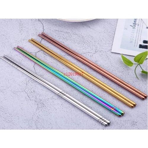 Glossy Stainless steel Gold-plated Chopsticks Rose Gold Rainbow Square Chopsticks Colorful Stainless Steel Chopsticks