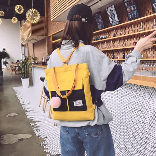Hit Color Patchwork Shopping Bag Single Shoulder Black Yellow Canvas Cloth Bag Zipper Reusable Eco Shopping Bag bolsas de tela