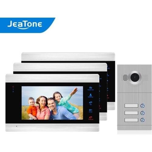 3 Apartments 7" Multi Apartment Video Door Phone System Video Intercom Doorbell System 1200 TVL Camera Touch Key for 3 Families