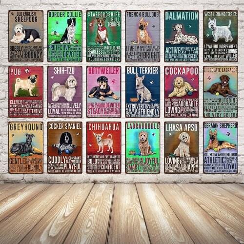 [ Kelly66 ] Dog Dachshund Shih Tzu Pug Bull Terrier Decor Tin Sign Poster Home Bar Wall Art Metal Painting 20*30 CM Size Dy7