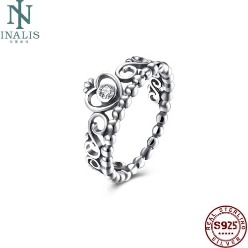 INALIS 925 Sterling Silver Rings My Princess Queen Crown Engagement Ring with 5A+ Cubic Zirconia Rings For Women Jewelry Gift