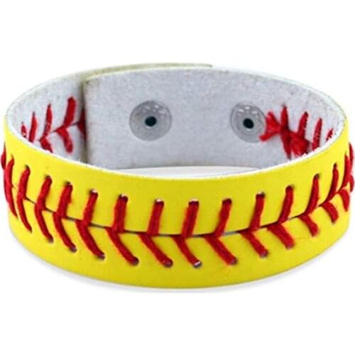 Softball Leather Bracelet Yellow Fast Pitch Jewelry Team School Sports Bat Glove
