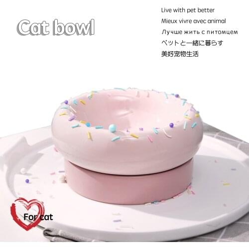Beautiful Ceramics Pet Cat Double Bowl Dog Water Feeder Bowl Food Bowl With Protection Cervical