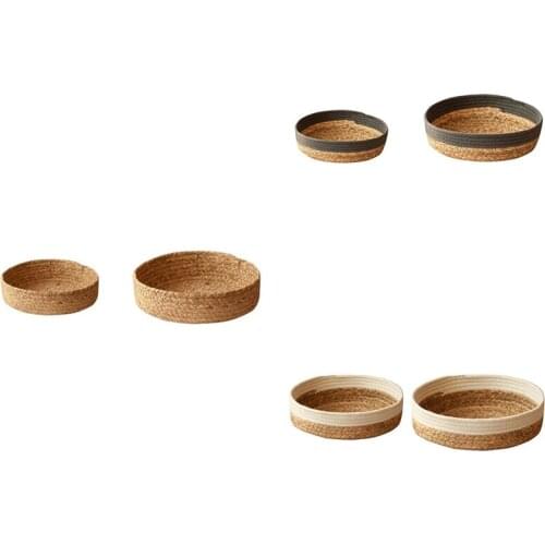 HOT 2Pcs Straw Storage Basket Fruit Storage Basket Household Bathroom Tabletop Sundries Snacks Sorting Basket