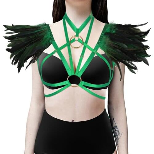 Feathers Harness Fashion Belt Exotic Costumes Sexy Lingerie Tops Bondage Garters Straps Goth Erotic Festival Rave Accessories