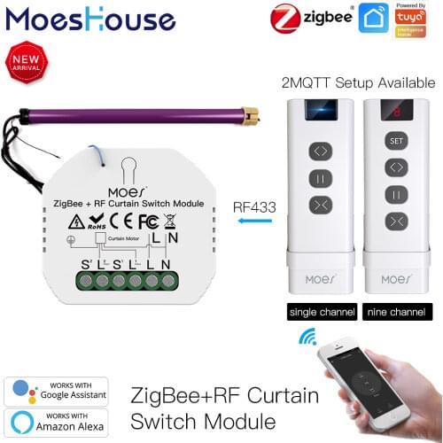 MoesHouse ZigBee RF433 Smart Curtain Switch Module Motorized Roller Shutter Blinds Motor 2MQTT Tuya Smart APP Alexa Google Home
