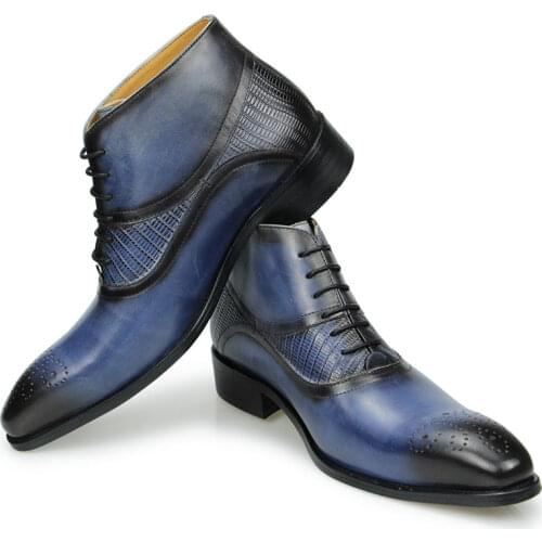 Mens Boots Winter and Autumn Ankle Business Genuine Leather Male Dress Blue and Black Basic Boot Lace Up Shoes for Men 2021 New