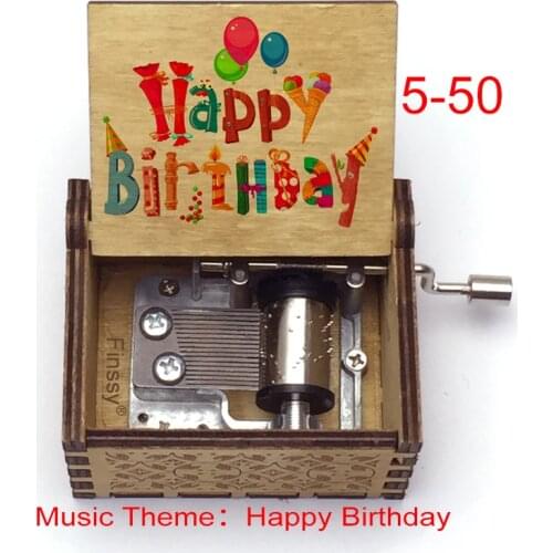 Happy Birthday Music Box Wooden Hand Antique color print LOVE DAD MOM kid student Retro Birthday Party Gift Toy Home Decor Craft