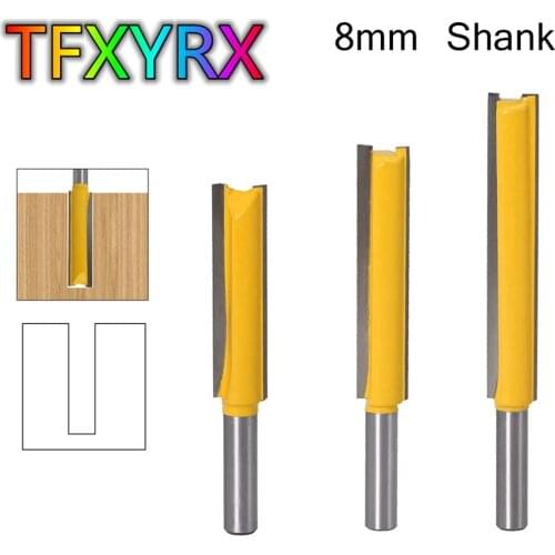 1pc/3pcs 8mm Shank Long Straight Router Bit Set Flush Trim Bit Double Blade Milling Cutter for Wood CNC Woodworking Tool