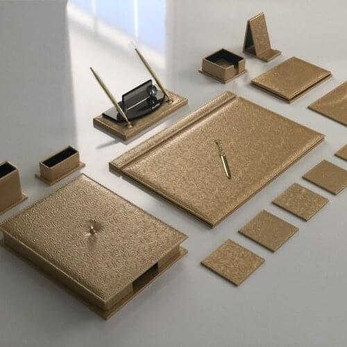 Office Desk Pad Gold Exclusive Modern Design Nameplate, Phone Holder Document Organizer, Coasters, Ballpoint & Fountain Pen