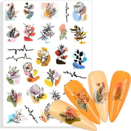 Abstract Geometric Flower 3D Image Nail Sticker Spring Floral Leaves Adhesive Transfer Decals Slider DIY Nail Art Decoration