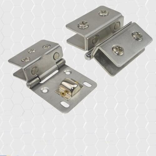 Stainless Steel Glass Clip Hinge Wine Cabinet Glass Door Hinge No-need Punch 4pcs